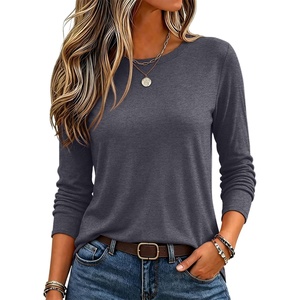 Zeagoo Women’s Casual Shirts Long Sleeve Tops Soft Crewneck Tshirts Basic Tee Business Workout Outfit 2026 Fall Clothes(Dark Grey)