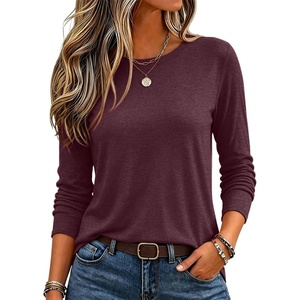 Zeagoo Women’s Casual Shirts Long Sleeve Tops Soft Crewneck Tshirts Basic Tee Business Workout Outfit 2026 Fall Clothes(Dark Red)