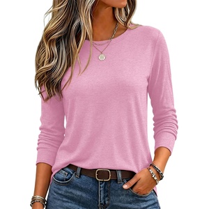 Zeagoo Women’s Casual Shirts Long Sleeve Tops Soft Crewneck Tshirts Basic Tee Business Workout Outfit 2026 Fall Clothes(Pink)