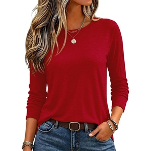 Zeagoo Women’s Casual Shirts Long Sleeve Tops Soft Crewneck Tshirts Basic Tee Business Workout Outfit 2026 Fall Clothes(Red)
