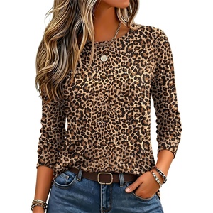 Zeagoo Women’s Casual Shirts Long Sleeve Tops Soft Crewneck Tshirts Basic Tee Business Workout Outfit 2026 Fall Clothes(Z Leopard 136)