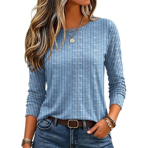 Zeagoo Women’s Casual Shirts Long Sleeve Tops Soft Crewneck Tshirts Basic Tee Business Workout Outfit 2026 Fall Clothes(Z Stripes Blue 273)