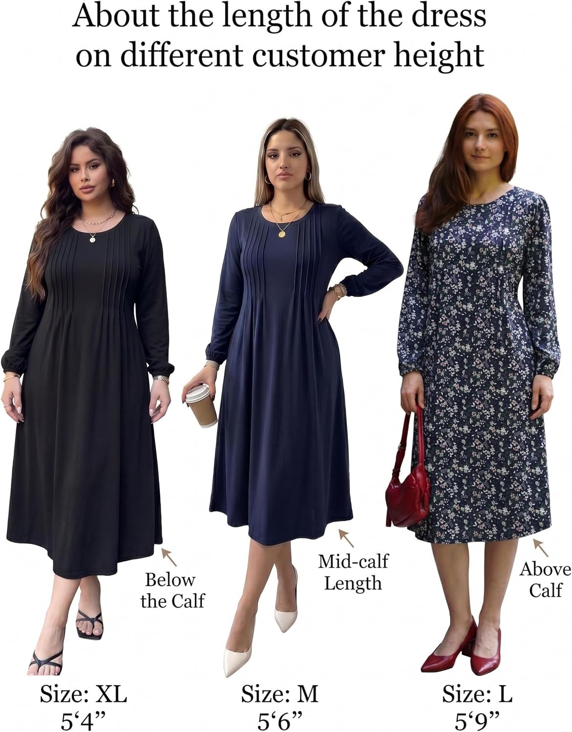 image:imageZeagoo Fall Dresses for Women Long Sleeve Midi Dress Casual A Line Dresses 2026 Pleated Flare Dress with PocketsChic Brown Printed