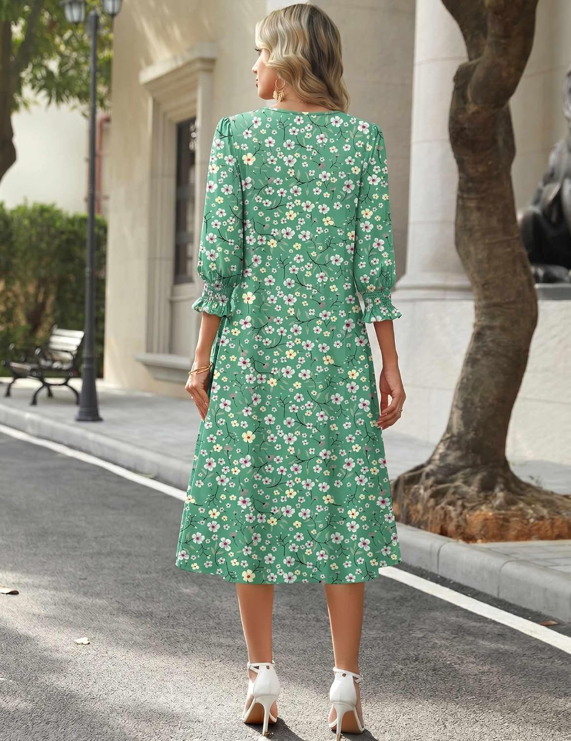 image:imageZeagoo Summer Dresses for Women 2026 34 Sleeve Dress for Women Floral Midi Dresses for Casual Womens Dresses with PocketsCfloralbf201new