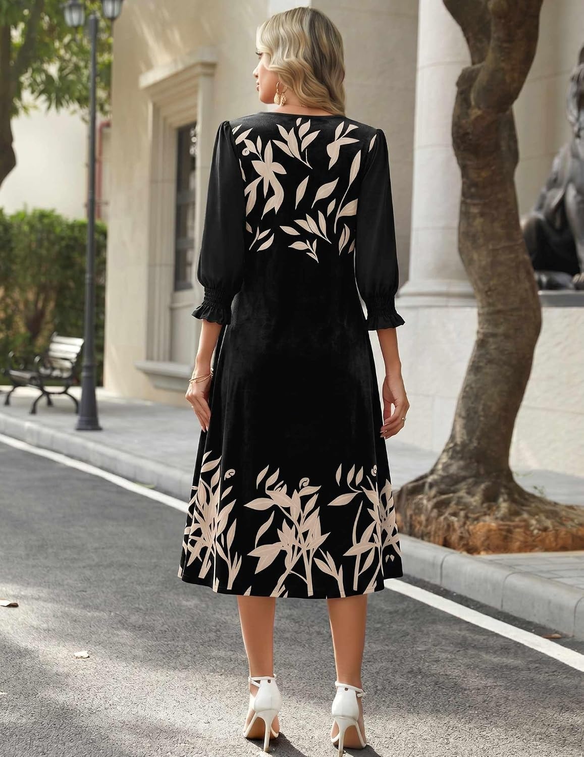 image:imageZeagoo Summer Dresses for Women 2026 34 Sleeve Dress for Women Floral Midi Dresses for Casual Womens Dresses with PocketsCfloralpa356new