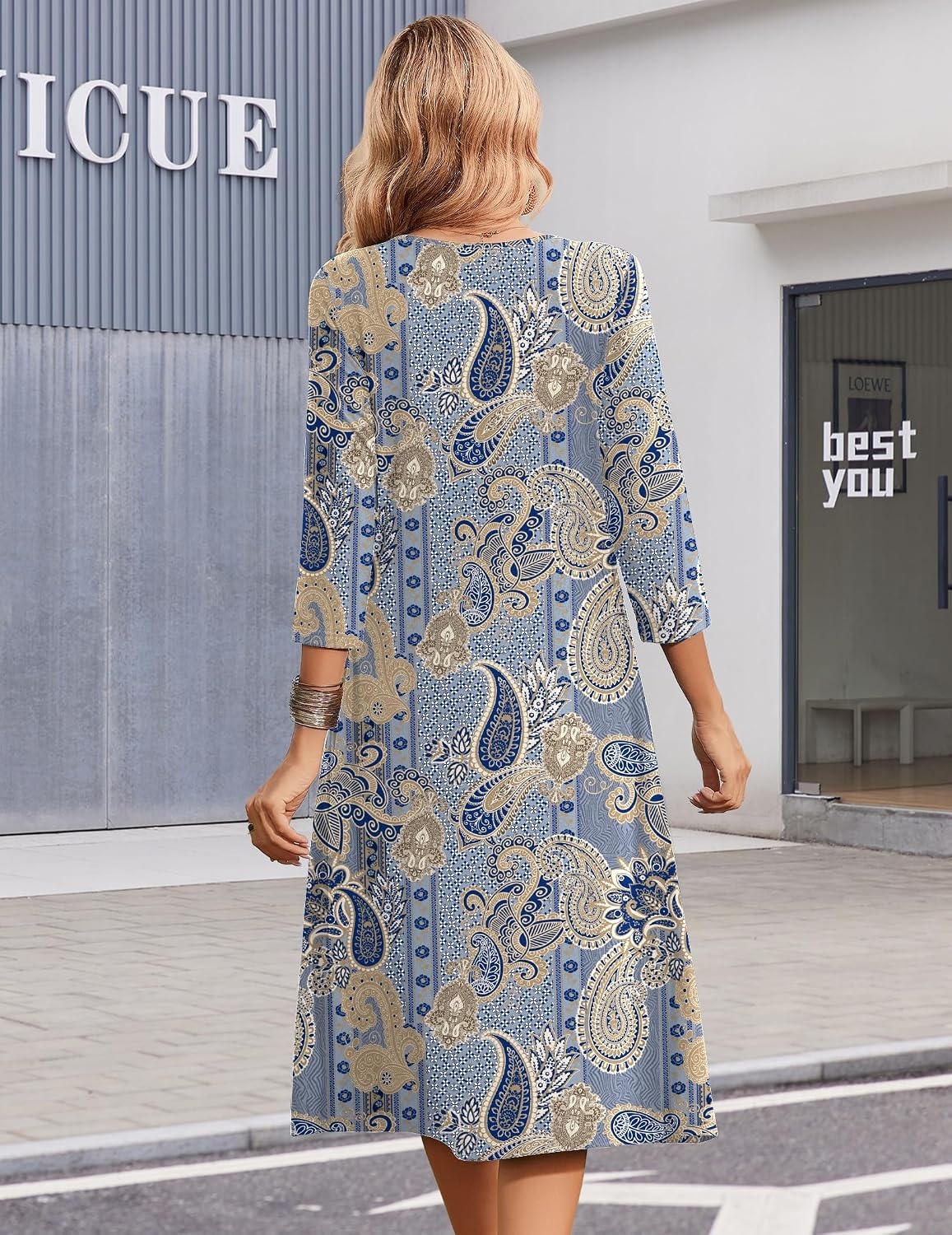 image:imageZeagoo Summer Dresses for Women 2026 34 Sleeve Womens Dress Casual Midi Tshirt Dresses with Pockets SemiFormal SundressMz919