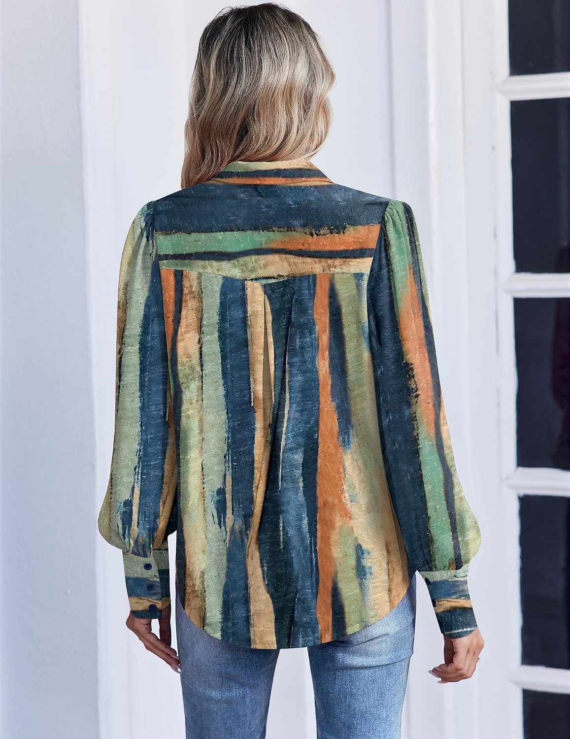 image:imageZeagoo Women Button Down Shirts Lantern Long Sleeve Tops Business Casual Chiffon Blouses Trendy Work ClothesCx289multicolored