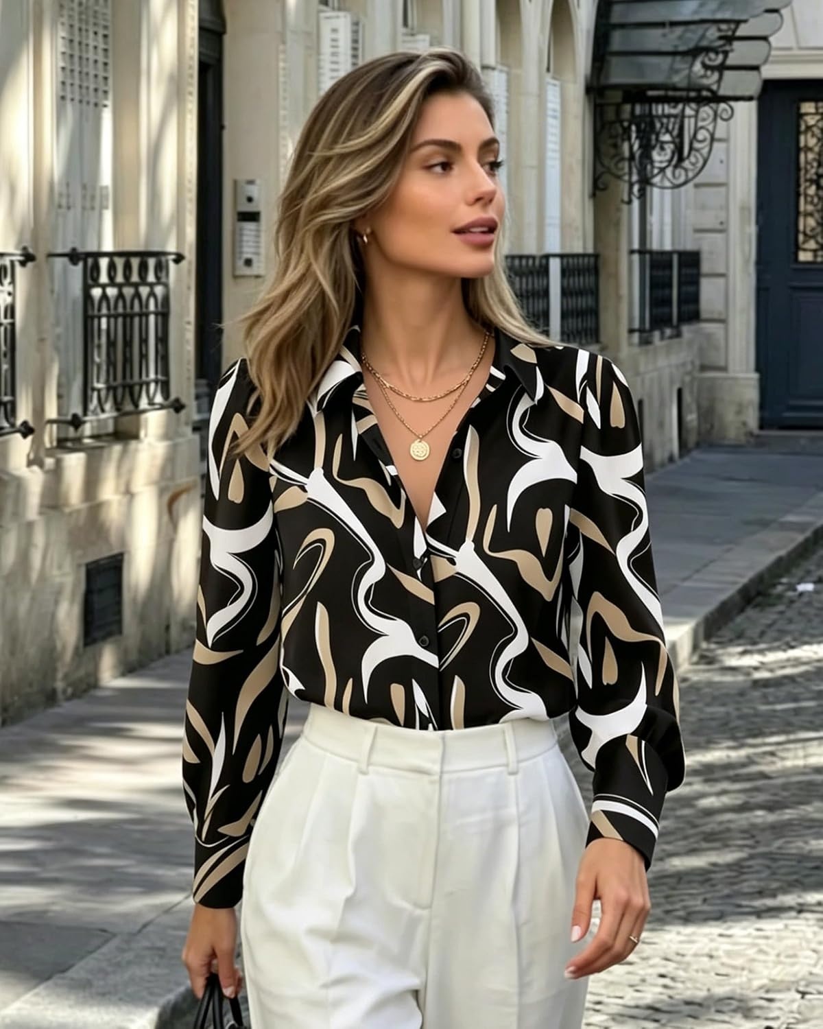 image:imageZeagoo Women Button Down Shirts Lantern Long Sleeve Tops Business Casual Chiffon Blouses Trendy Work ClothesCx312