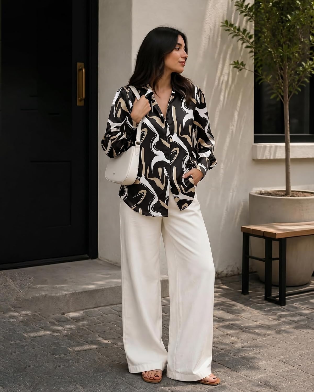 image:imageZeagoo Women Button Down Shirts Lantern Long Sleeve Tops Business Casual Chiffon Blouses Trendy Work ClothesCx312
