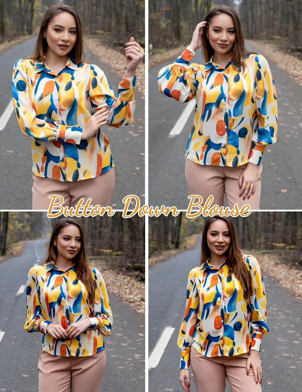 image:imageZeagoo Women Button Down Shirts Lantern Long Sleeve Tops Business Casual Chiffon Blouses Trendy Work ClothesJh579multicolored