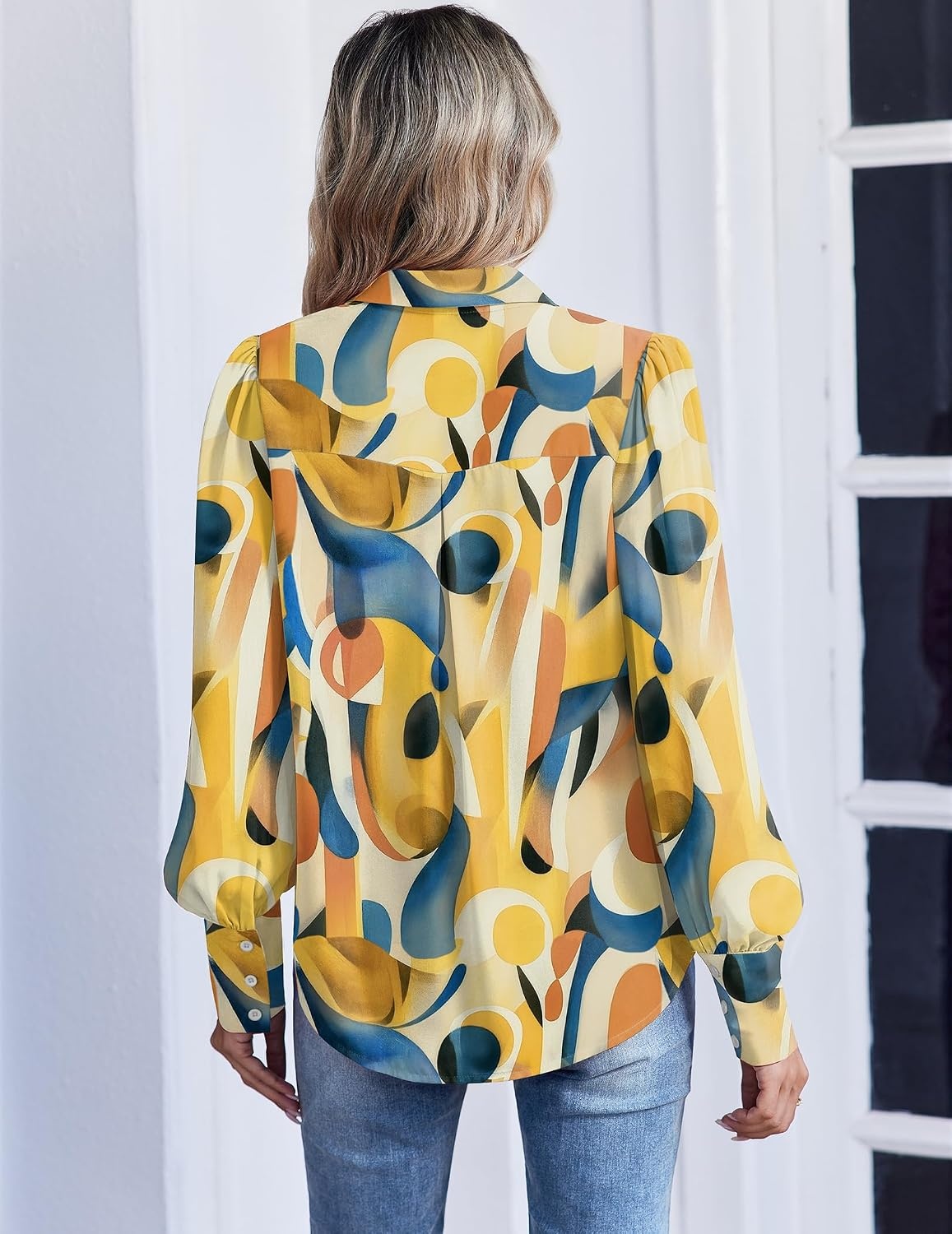 image:imageZeagoo Women Button Down Shirts Lantern Long Sleeve Tops Business Casual Chiffon Blouses Trendy Work ClothesJh579multicolored