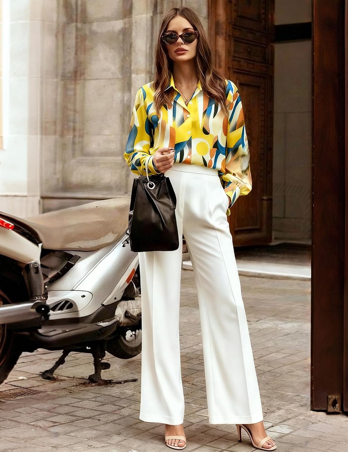 image:imageZeagoo Women Button Down Shirts Lantern Long Sleeve Tops Business Casual Chiffon Blouses Trendy Work ClothesJh579multicolored