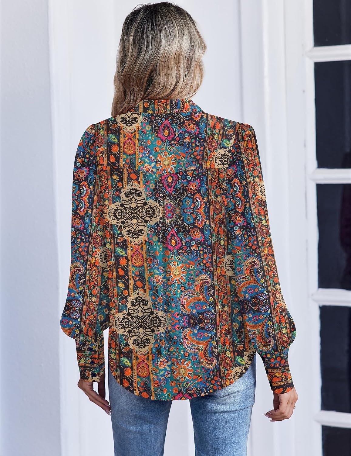 image:imageZeagoo Women Button Down Shirts Lantern Long Sleeve Tops Business Casual Chiffon Blouses Trendy Work ClothesMz721multicolored