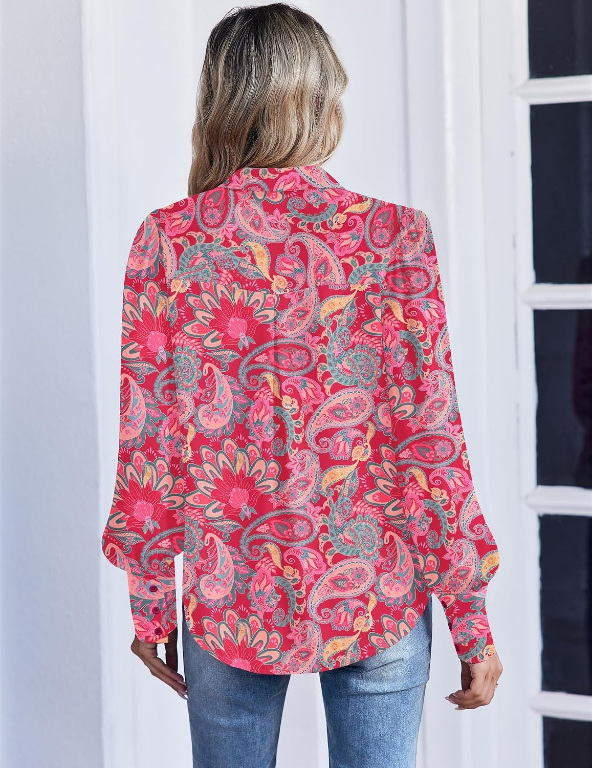 image:imageZeagoo Women Button Down Shirts Lantern Long Sleeve Tops Business Casual Chiffon Blouses Trendy Work ClothesMz750boho