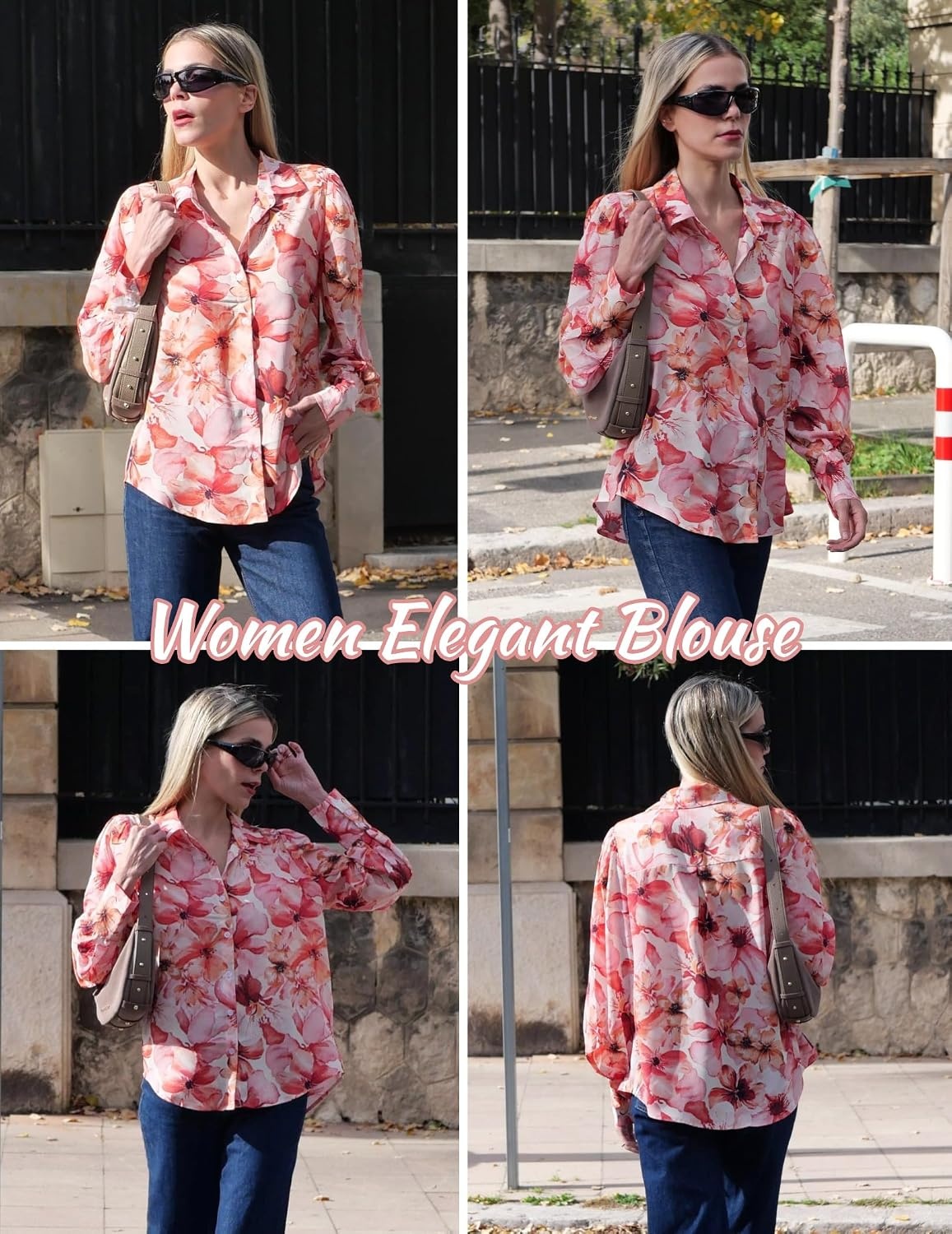 image:imageZeagoo Women Button Down Shirts Lantern Long Sleeve Tops Business Casual Chiffon Blouses Trendy Work ClothesWf97pink
