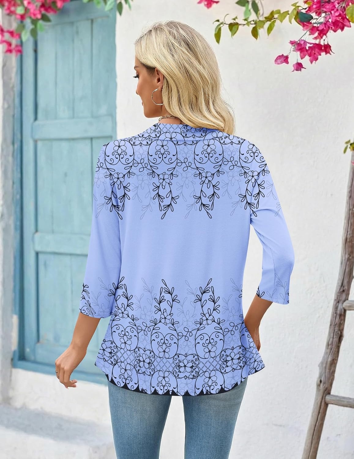 image:imageZeagoo Womens 2026 Summer 34 Sleeve Lightweight Cardigans Open Front Draped Ruffles Kimono CoverupsSf166
