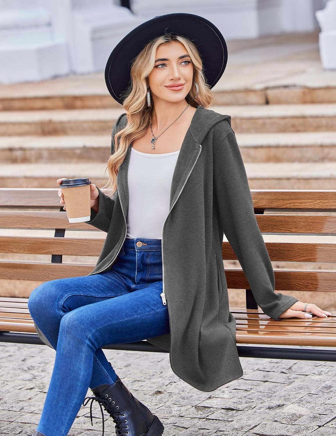 image:imageZeagoo Womens Fall Jacket 2026 Zip Up Hoodies Long Sleeve Long Tunic Sweatshirts Oversized Fleece Casual Coat with PocketAfleece Fabricdark Gray