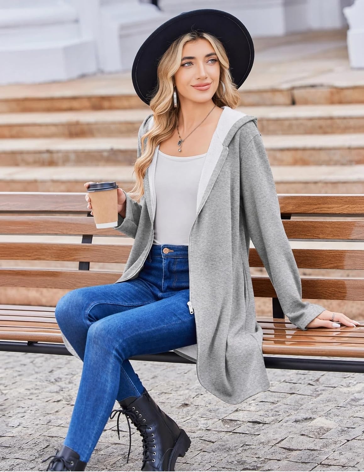 image:imageZeagoo Womens Fall Jacket 2026 Zip Up Hoodies Long Sleeve Long Tunic Sweatshirts Oversized Fleece Casual Coat with PocketAfleece Fabriclight Gray