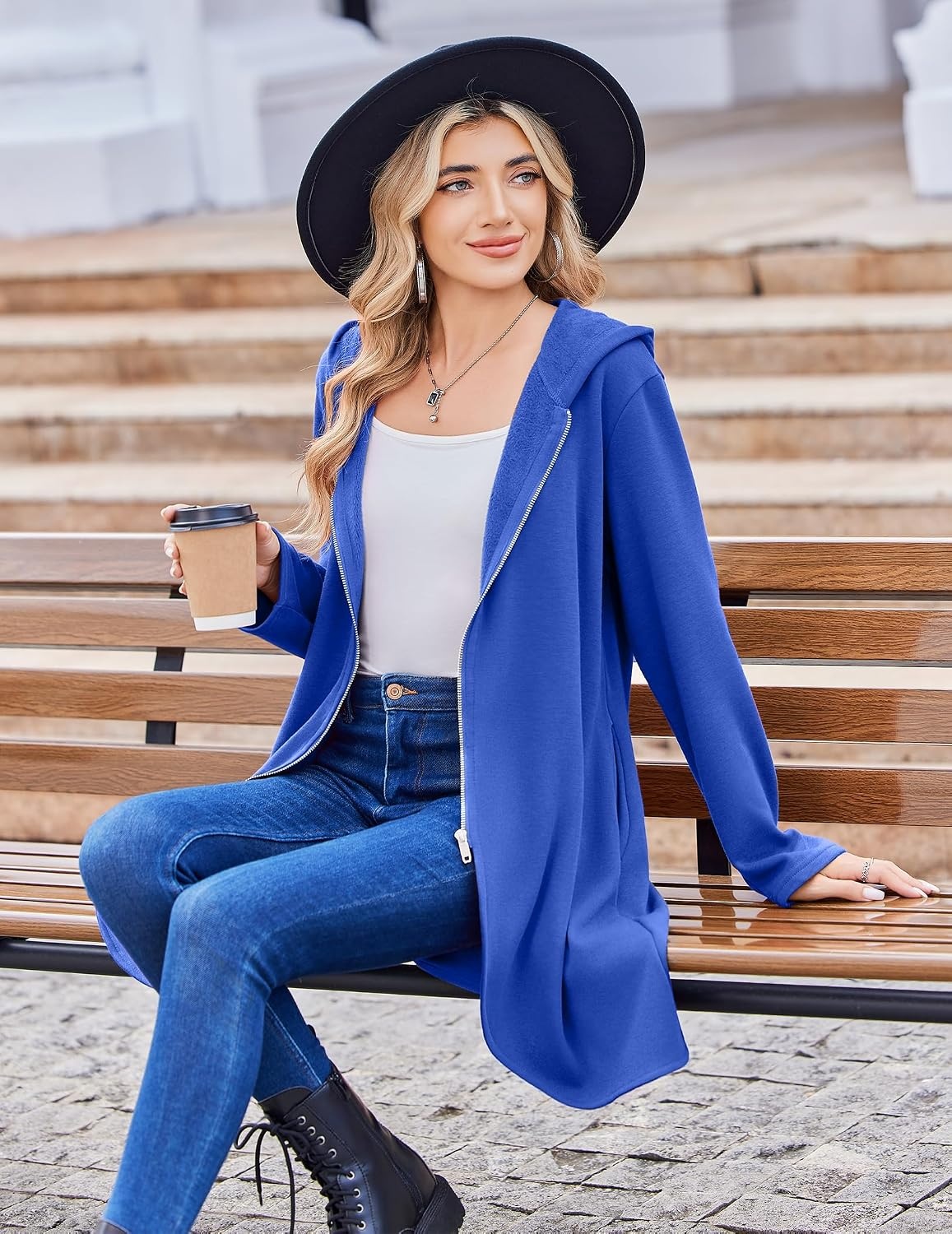 image:imageZeagoo Womens Fall Jacket 2026 Zip Up Hoodies Long Sleeve Long Tunic Sweatshirts Oversized Fleece Casual Coat with PocketAfleece Fabricsnorkel Blue