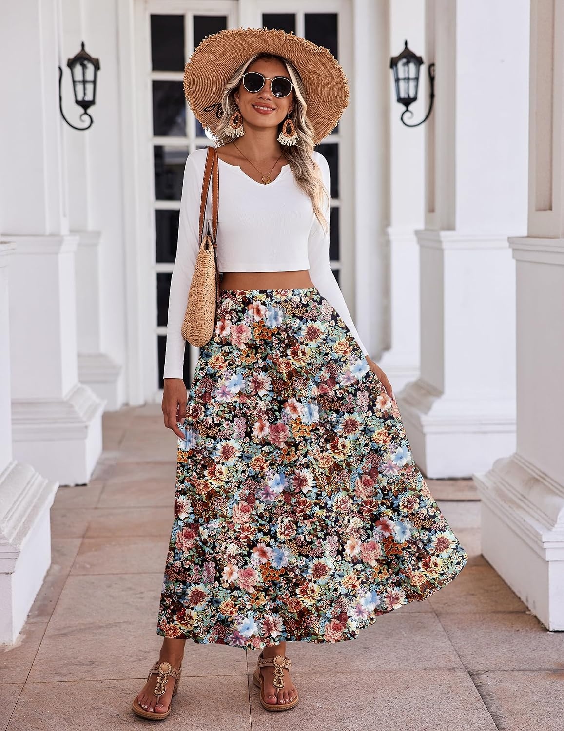 image:imageZeagoo Womens Maxi Skirt Chiffon Elastic High Waist Pockets Pleated ALine Flowy Skirts04wf66