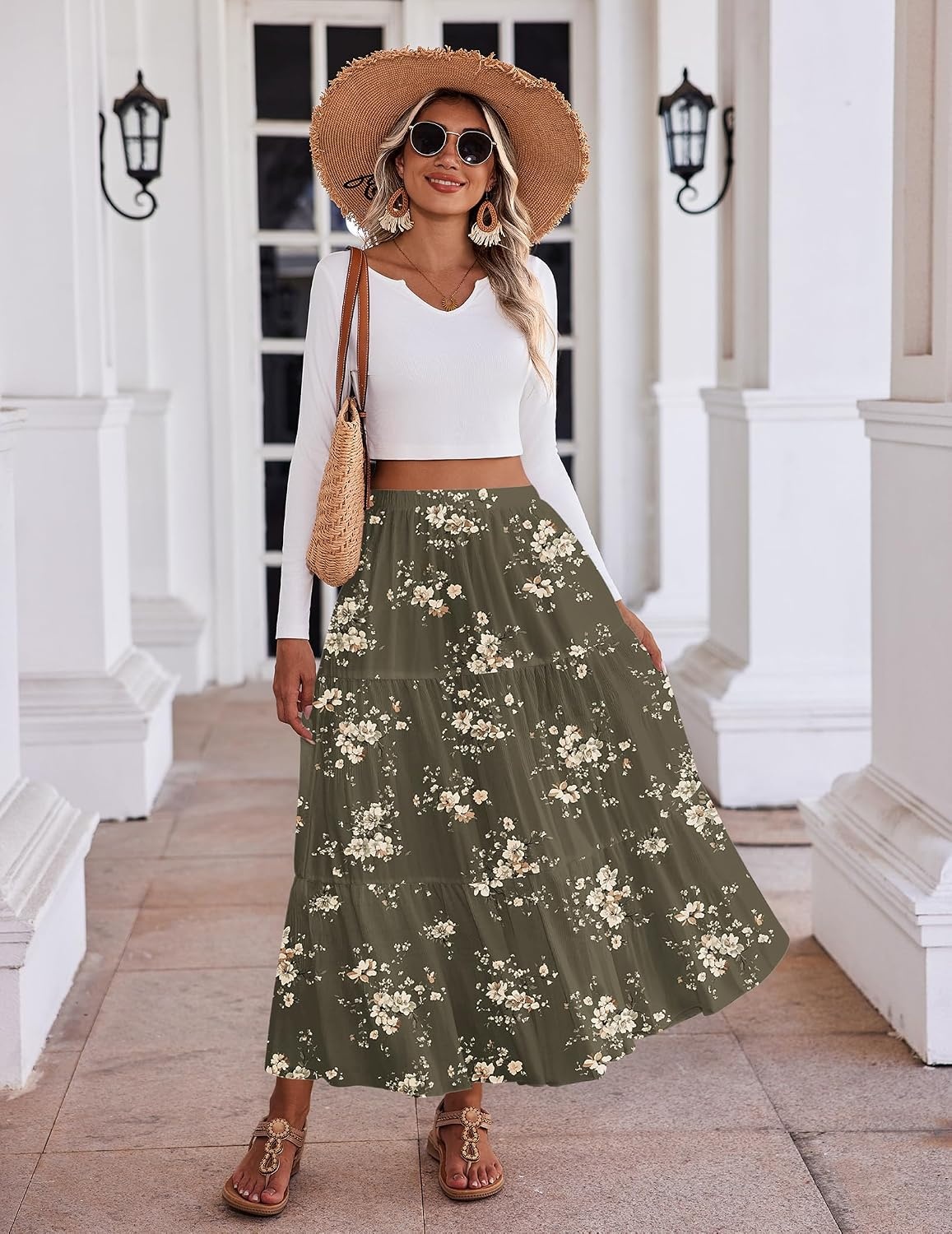 image:imageZeagoo Womens Maxi Skirt Chiffon Elastic High Waist Pockets Pleated ALine Flowy SkirtsBf387