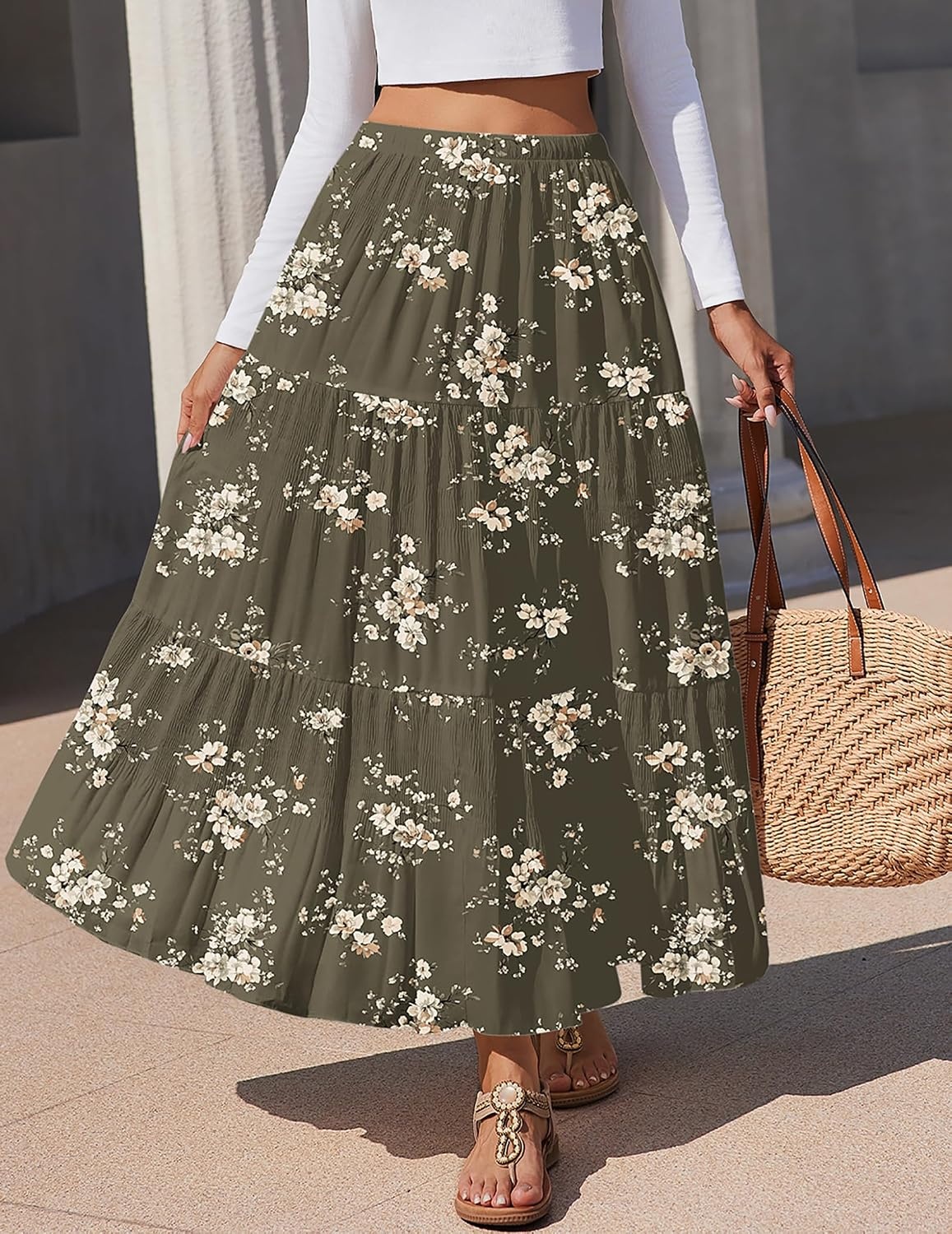 image:imageZeagoo Womens Maxi Skirt Chiffon Elastic High Waist Pockets Pleated ALine Flowy SkirtsBf387