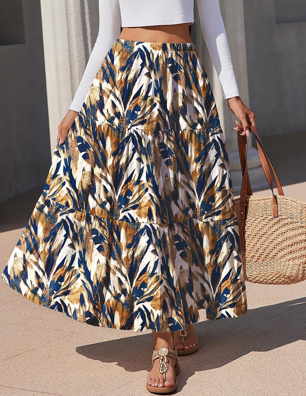 image:imageZeagoo Womens Maxi Skirt Chiffon Elastic High Waist Pockets Pleated ALine Flowy SkirtsCx354