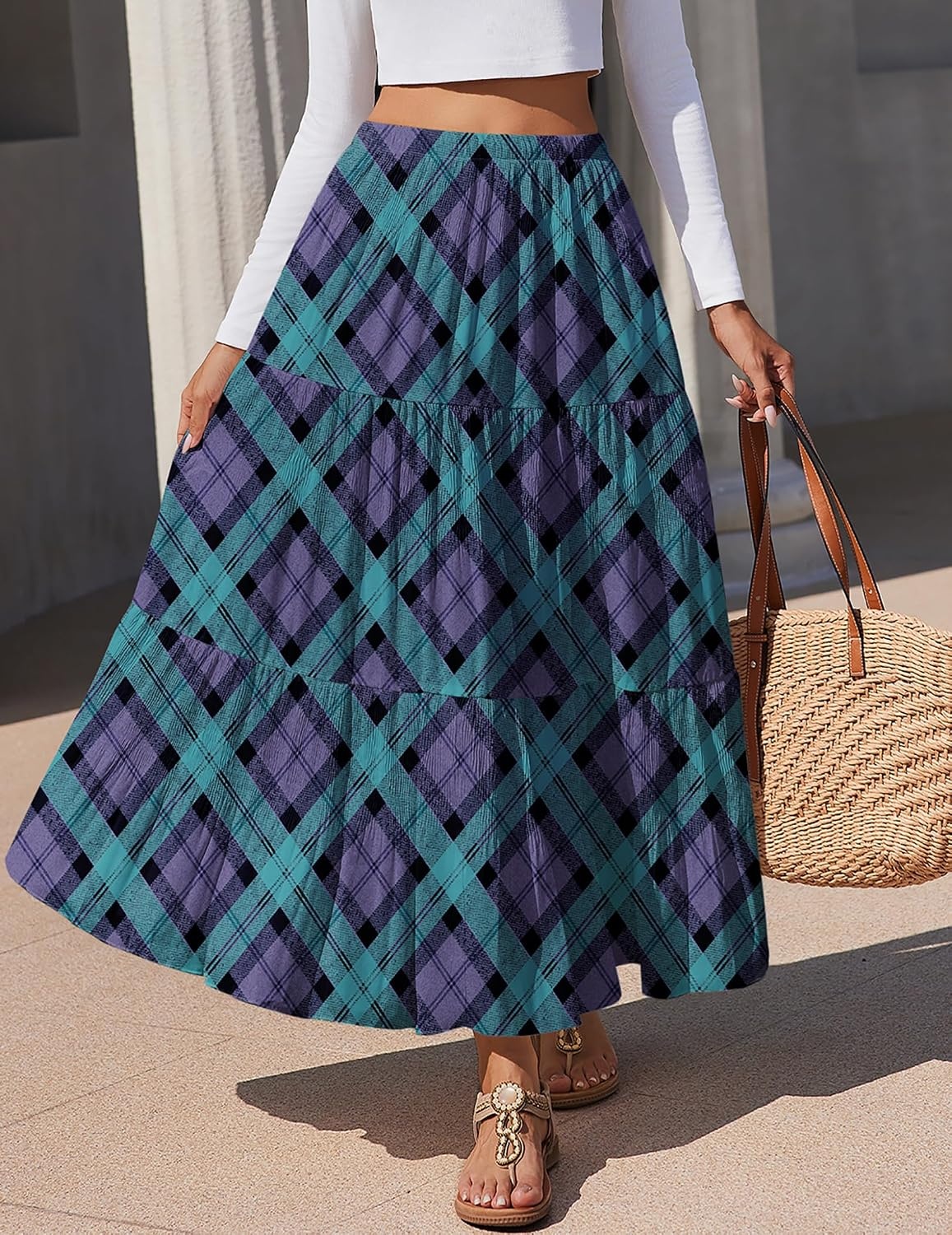 image:imageZeagoo Womens Maxi Skirt Chiffon Elastic High Waist Pockets Pleated ALine Flowy SkirtsGw563