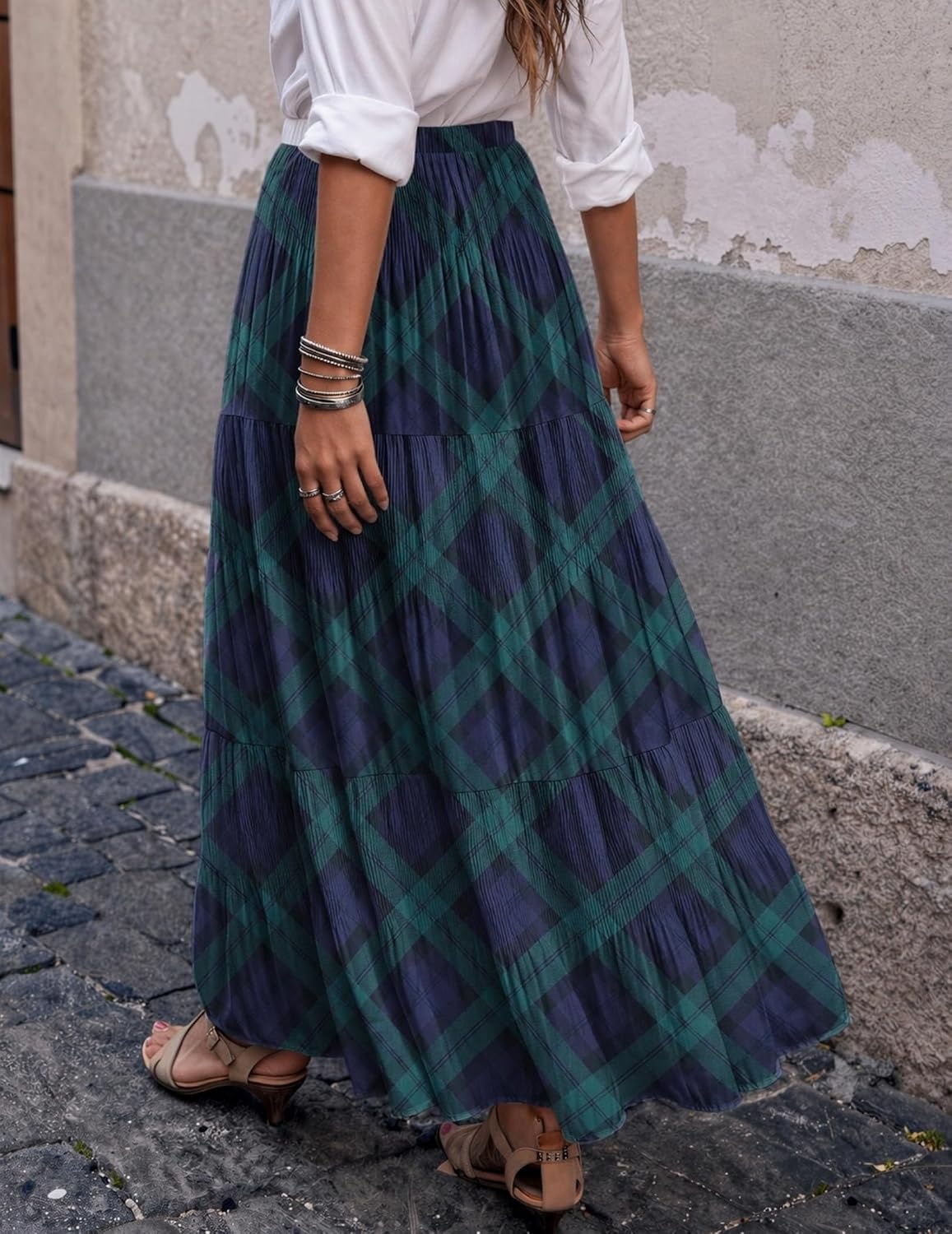 image:imageZeagoo Womens Maxi Skirt Chiffon Elastic High Waist Pockets Pleated ALine Flowy SkirtsGw563