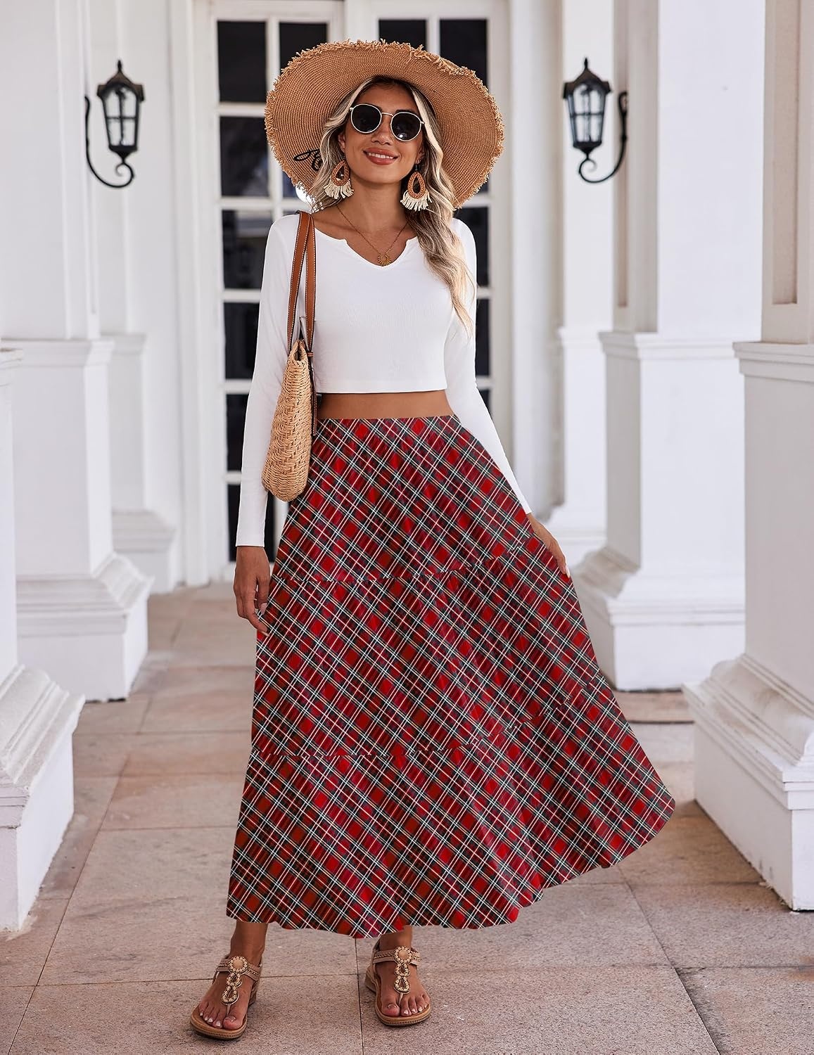 image:imageZeagoo Womens Maxi Skirt Chiffon Elastic High Waist Pockets Pleated ALine Flowy SkirtsGz53