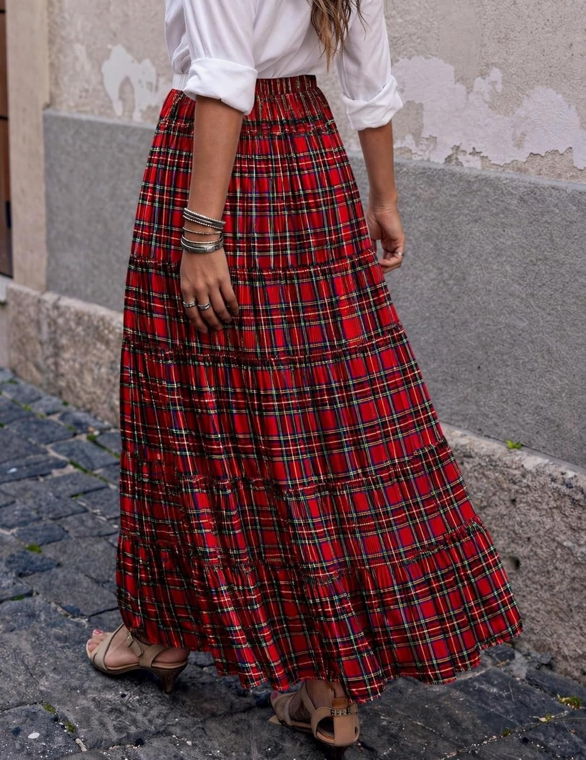 image:imageZeagoo Womens Maxi Skirt Chiffon Elastic High Waist Pockets Pleated ALine Flowy SkirtsGz53