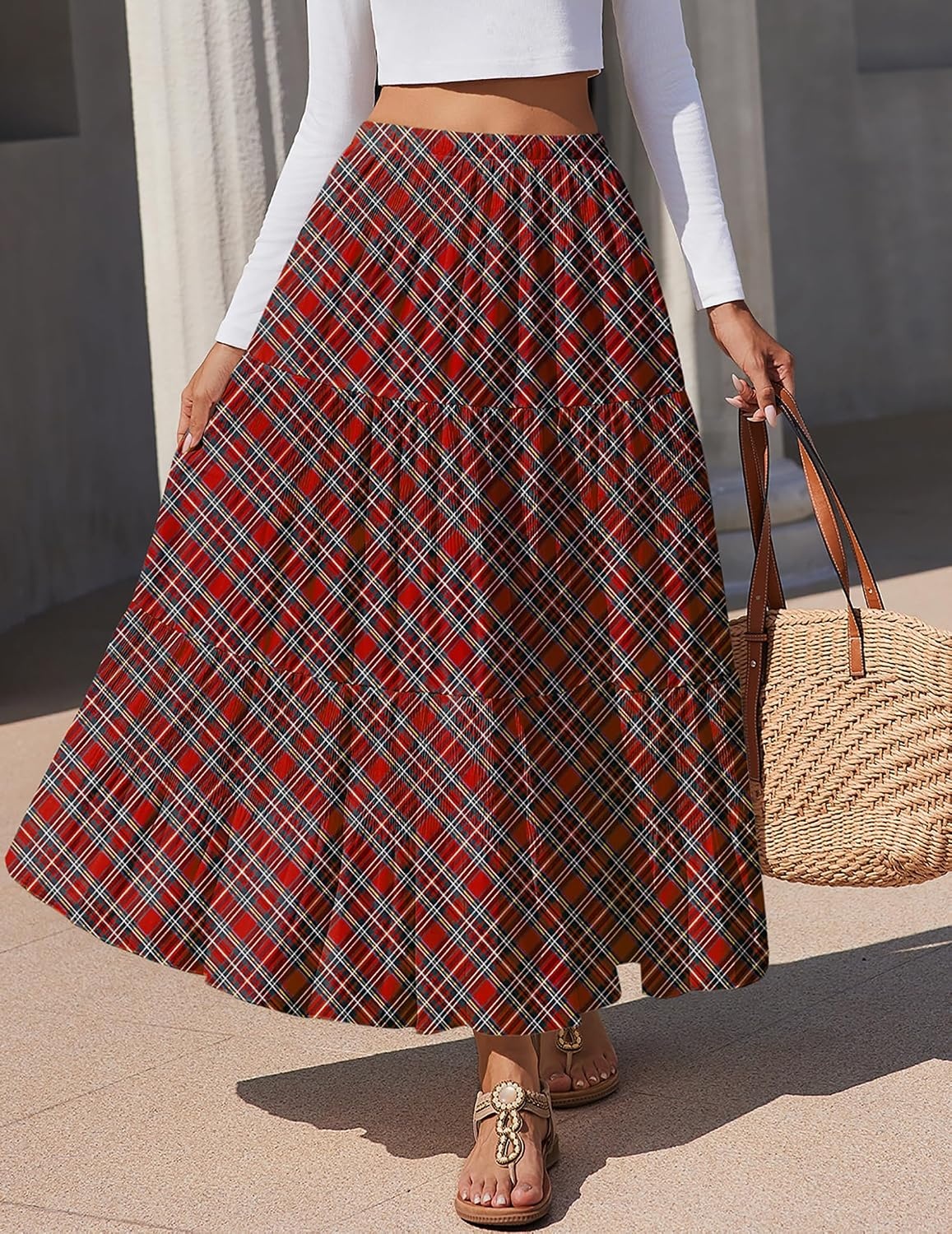 image:imageZeagoo Womens Maxi Skirt Chiffon Elastic High Waist Pockets Pleated ALine Flowy SkirtsGz53