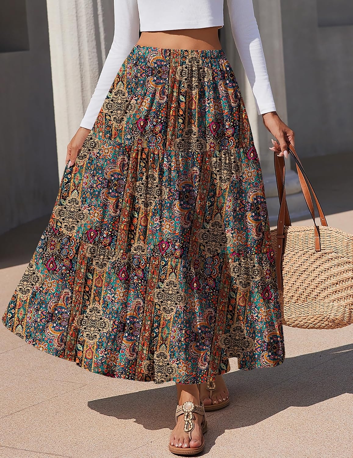 image:imageZeagoo Womens Maxi Skirt Chiffon Elastic High Waist Pockets Pleated ALine Flowy SkirtsMz721