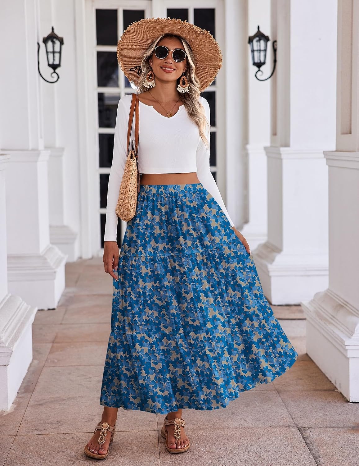 image:imageZeagoo Womens Maxi Skirt Chiffon Elastic High Waist Pockets Pleated ALine Flowy SkirtsWf164