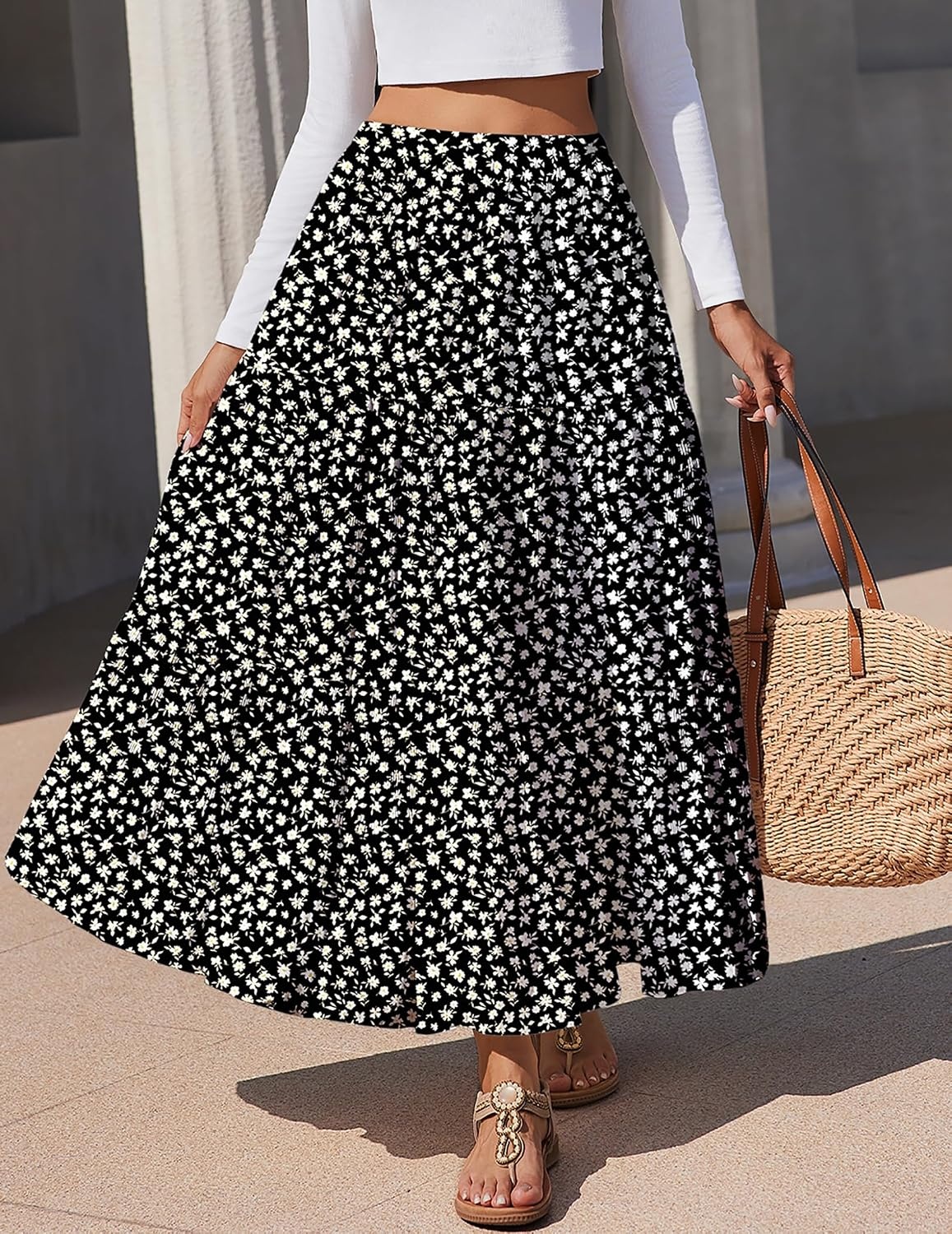 image:imageZeagoo Womens Maxi Skirt Chiffon Elastic High Waist Pockets Pleated ALine Flowy SkirtsXh581