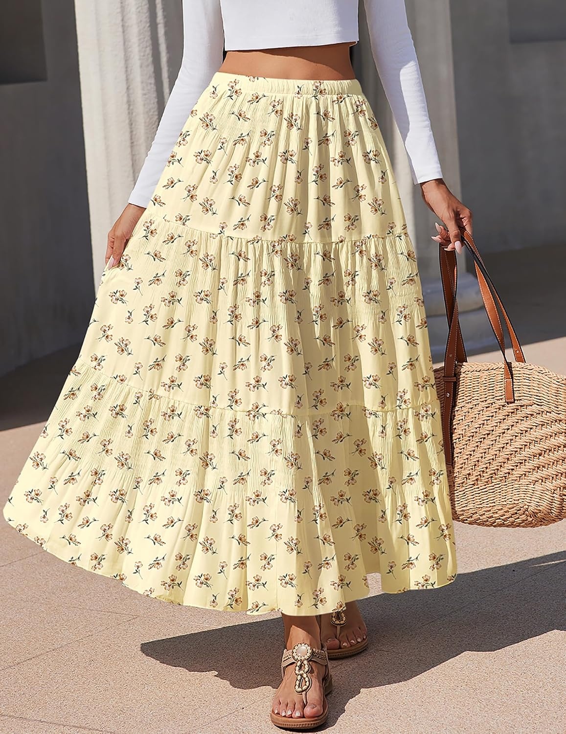 image:imageZeagoo Womens Maxi Skirt Chiffon Elastic High Waist Pockets Pleated ALine Flowy SkirtsXh582