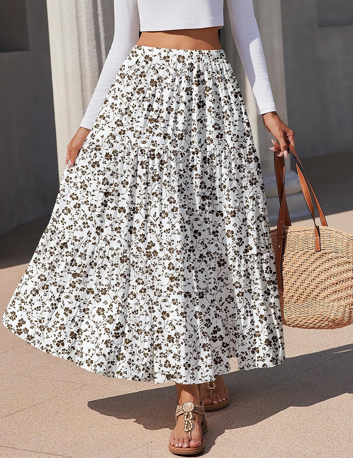 image:imageZeagoo Womens Maxi Skirt Chiffon Elastic High Waist Pockets Pleated ALine Flowy SkirtsXh583