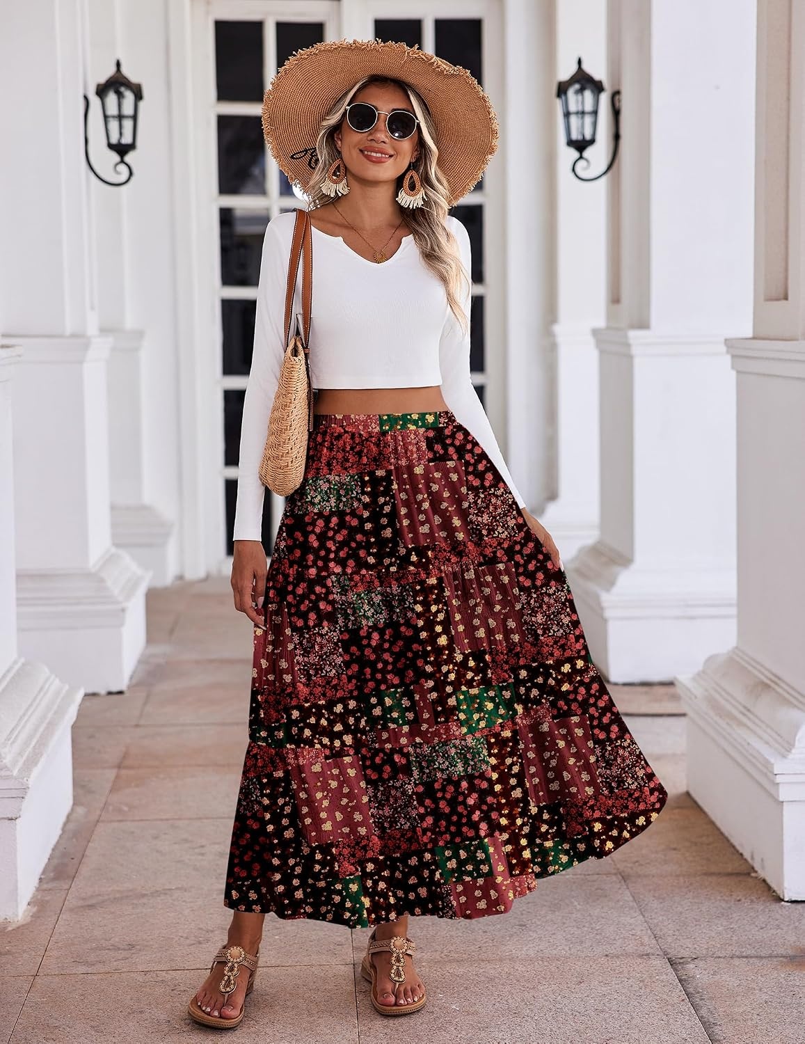 image:imageZeagoo Womens Maxi Skirt Chiffon Elastic High Waist Pockets Pleated ALine Flowy SkirtsXh585