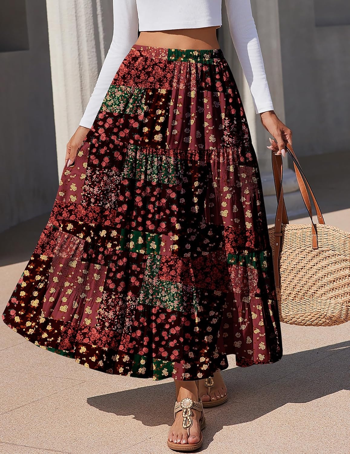 image:imageZeagoo Womens Maxi Skirt Chiffon Elastic High Waist Pockets Pleated ALine Flowy SkirtsXh585