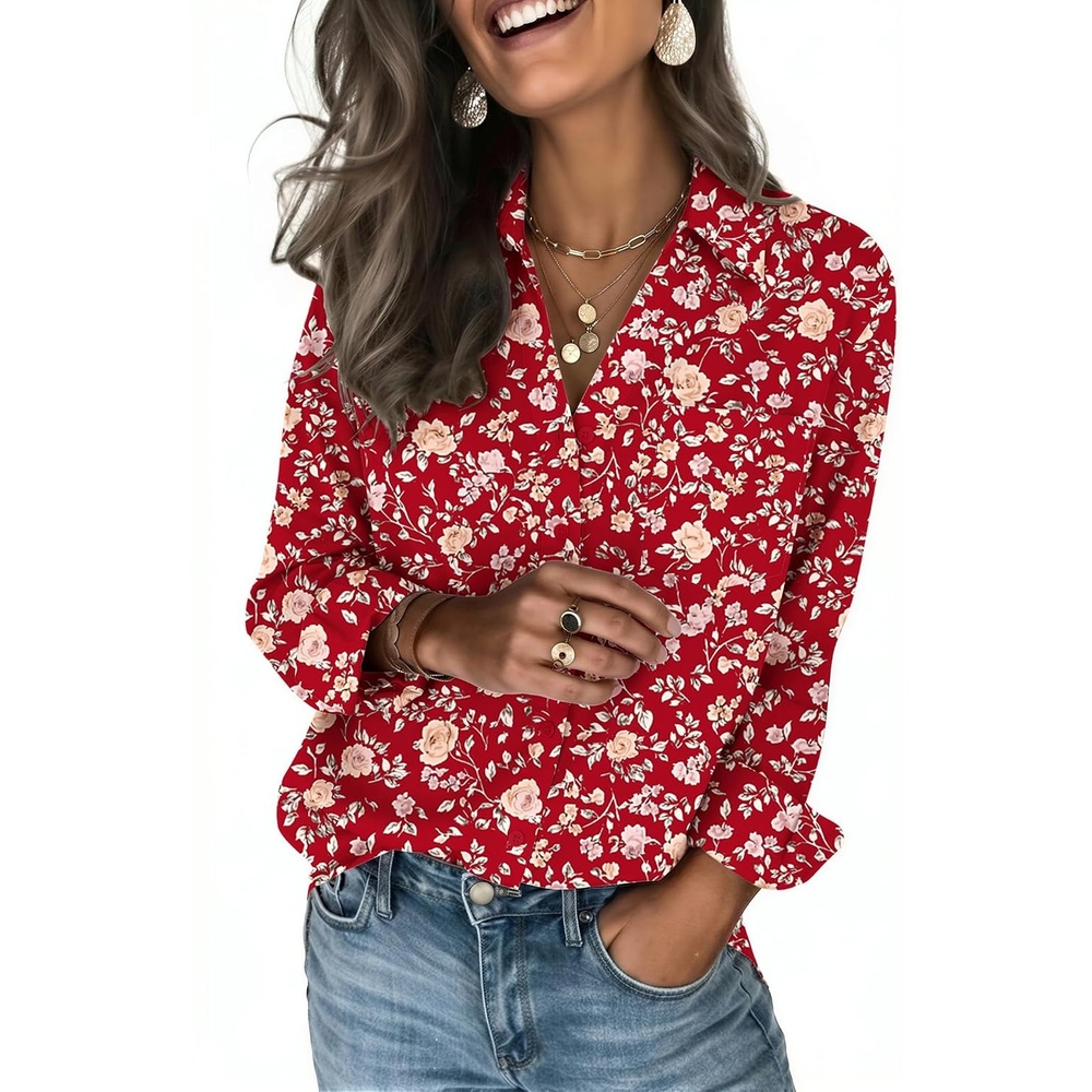 image:imageZeagoo Blouses for Women Long Sleeve Button Down Shirts Dressy Casual Collared Tops Business Work OutfitsHoliday Rose