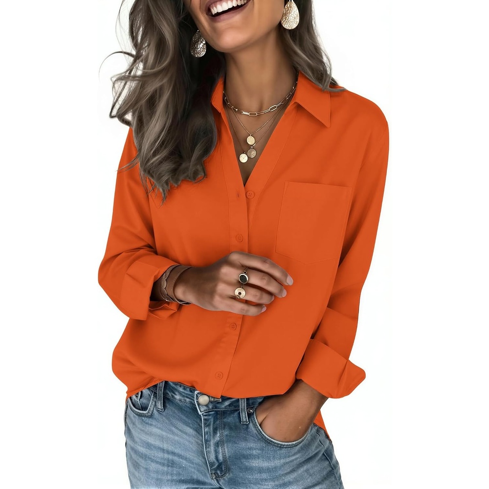 image:imageZeagoo Blouses for Women Long Sleeve Button Down Shirts Dressy Casual Collared Tops Business Work OutfitsOrange