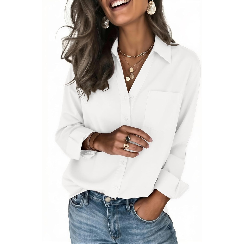 image:imageZeagoo Blouses for Women Long Sleeve Button Down Shirts Dressy Casual Collared Tops Business Work OutfitsWhite