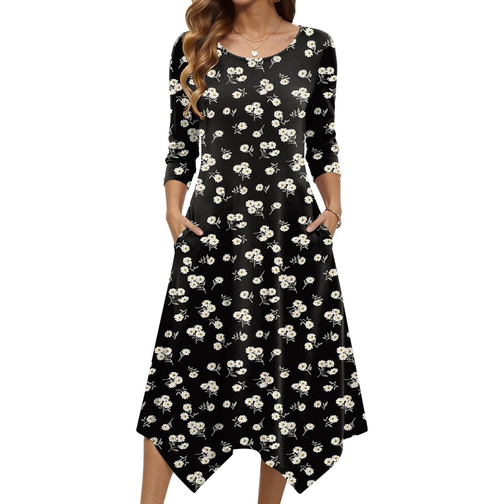 image:imageZeagoo Midi Dresses Women 2026 Dress 34 Sleeve Casual Dresses with Pockets A Line Summer Beach SundressDaisy