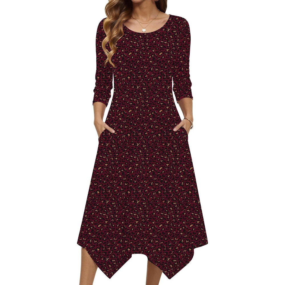 image:imageZeagoo Midi Dresses Women 2026 Dress 34 Sleeve Casual Dresses with Pockets A Line Summer Beach SundressLeopard