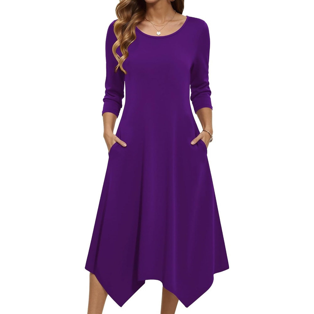 image:imageZeagoo Midi Dresses Women 2026 Dress 34 Sleeve Casual Dresses with Pockets A Line Summer Beach SundressPurple