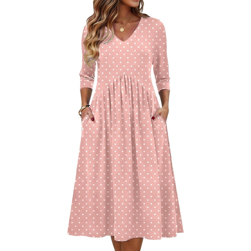 image:imageZeagoo Summer Dresses for Women 2026 34 Sleeve Womens Dress Casual Midi Tshirt Dresses with Pockets SemiFormal SundressPink Jh1