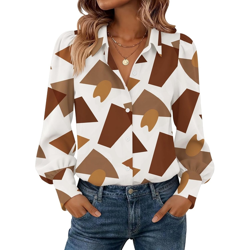 image:imageZeagoo Women Button Down Shirts Lantern Long Sleeve Tops Business Casual Chiffon Blouses Trendy Work ClothesJh587
