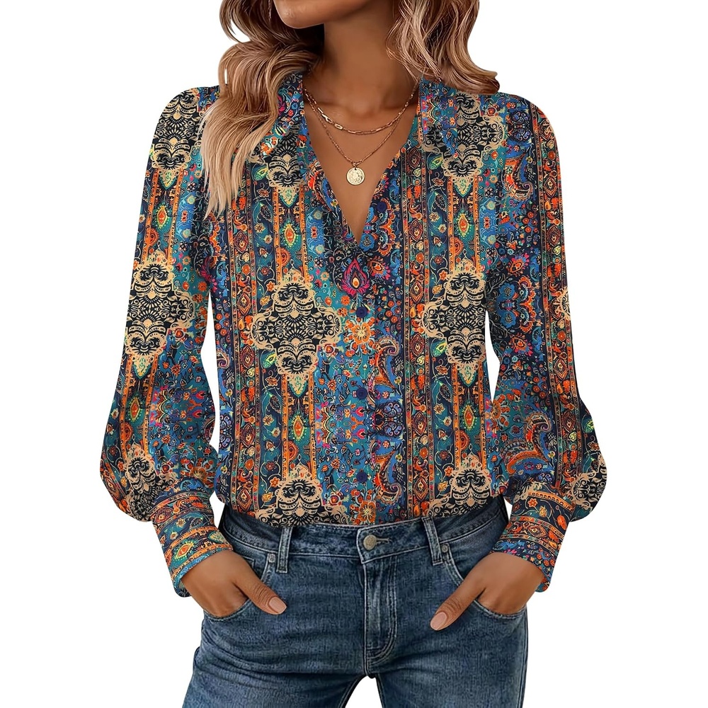 image:imageZeagoo Women Button Down Shirts Lantern Long Sleeve Tops Business Casual Chiffon Blouses Trendy Work ClothesMz721multicolored