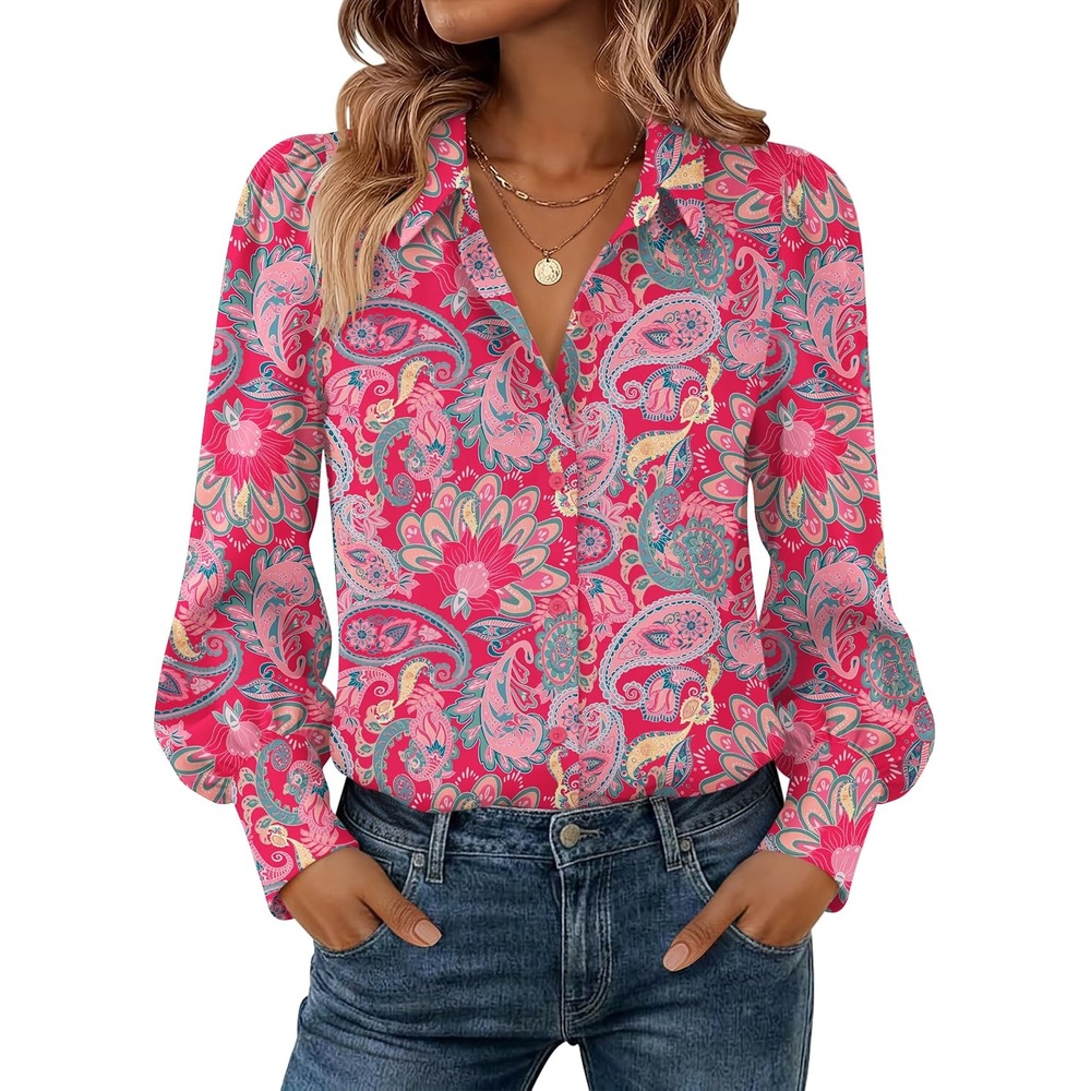 image:imageZeagoo Women Button Down Shirts Lantern Long Sleeve Tops Business Casual Chiffon Blouses Trendy Work ClothesMz750boho