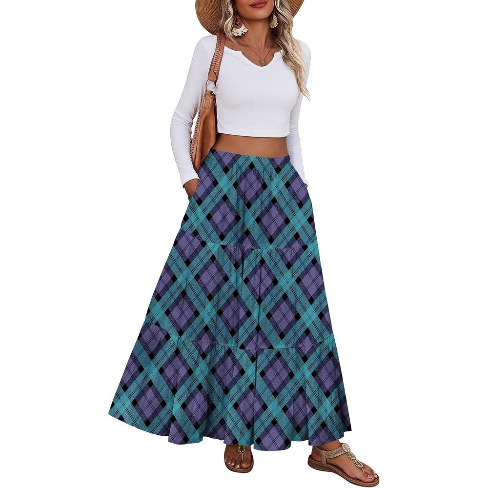 image:imageZeagoo Womens Maxi Skirt Chiffon Elastic High Waist Pockets Pleated ALine Flowy SkirtsGw563
